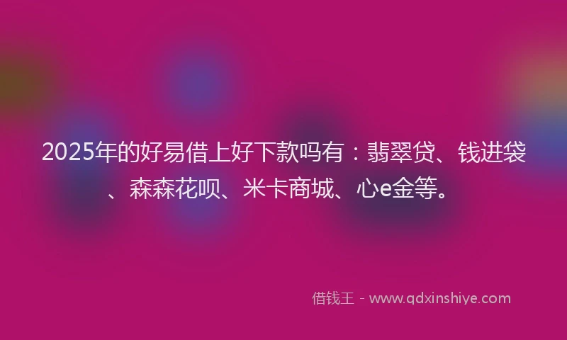 2025年的好易借上好下款吗有：翡翠贷、钱进袋、森森花呗、米卡商城、心e金等。