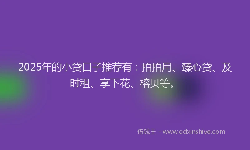 2025年的小贷口子推荐有：拍拍用、臻心贷、及时租、享下花、榕贝等。