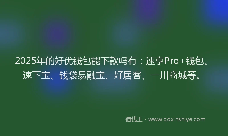 2025年的好优钱包能下款吗有：速享Pro+钱包、速下宝、钱袋易融宝、好居客、一川商城等。