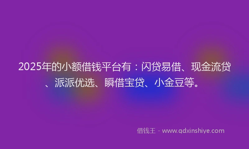 2025年的小额借钱平台有：闪贷易借、现金流贷、派派优选、瞬借宝贷、小金豆等。