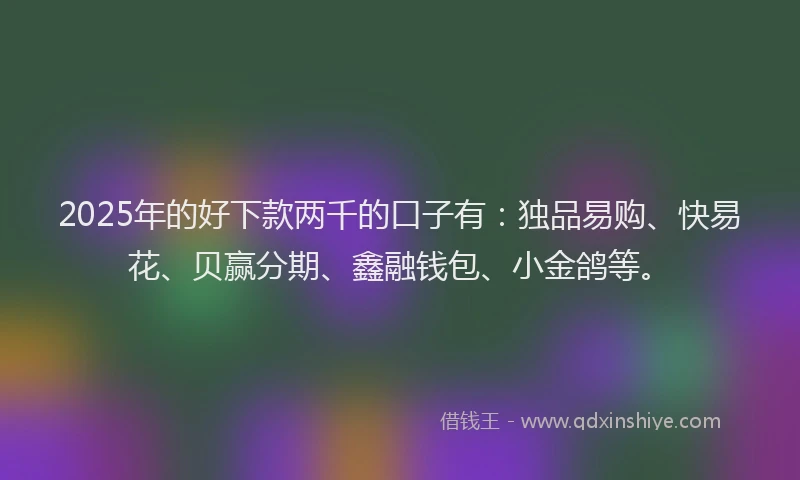 2025年的好下款两千的口子有：独品易购、快易花、贝赢分期、鑫融钱包、小金鸽等。