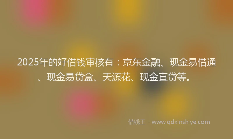 2025年的好借钱审核有：京东金融、现金易借通、现金易贷盒、天源花、现金直贷等。