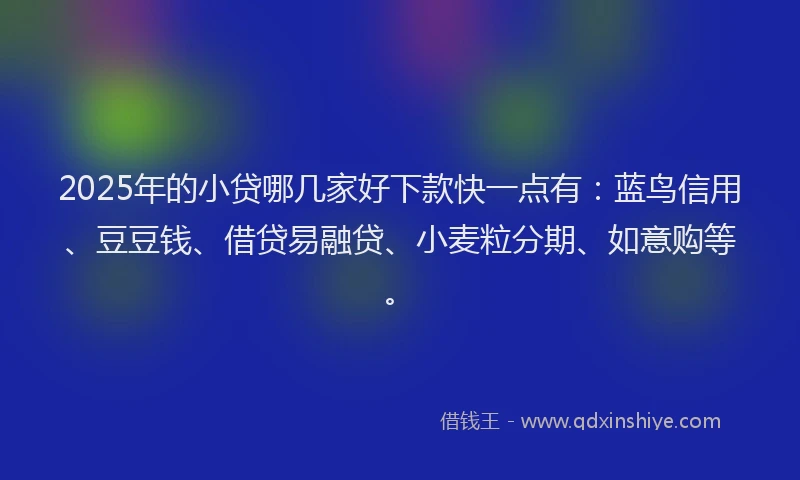 2025年的小贷哪几家好下款快一点有：蓝鸟信用、豆豆钱、借贷易融贷、小麦粒分期、如意购等。