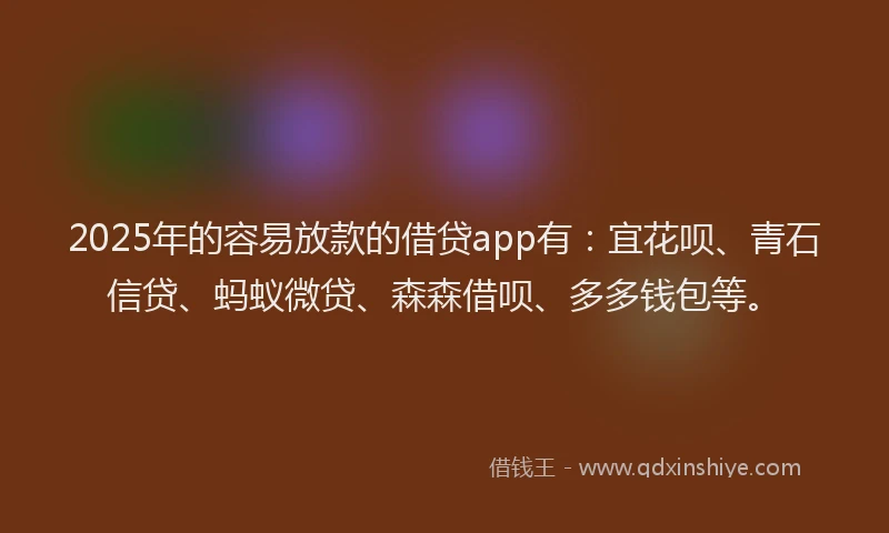 2025年的容易放款的借贷app有：宜花呗、青石信贷、蚂蚁微贷、森森借呗、多多钱包等。