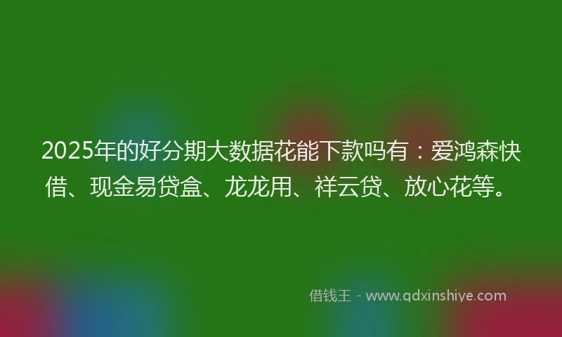 2025年的好分期大数据花能下款吗有：爱鸿森快借、现金易贷盒、龙龙用、祥云贷、放心花等。