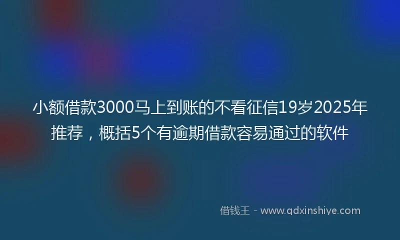 小额借款3000马上到账的不看征信19岁2025年推荐，概括5个有逾期借款容易通过的软件