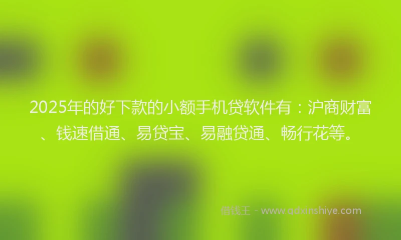 2025年的好下款的小额手机贷软件有：沪商财富、钱速借通、易贷宝、易融贷通、畅行花等。