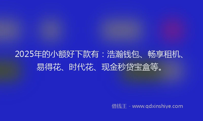 2025年的小额好下款有：浩瀚钱包、畅享租机、易得花、时代花、现金秒贷宝盒等。
