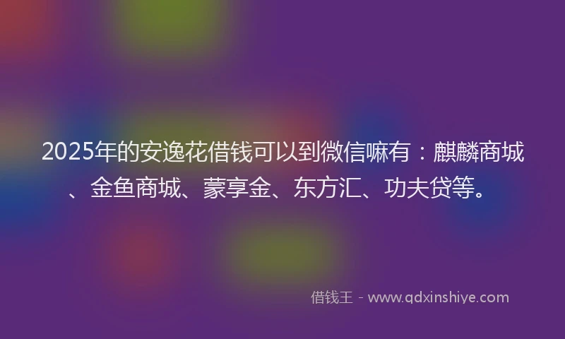 2025年的安逸花借钱可以到微信嘛有：麒麟商城、金鱼商城、蒙享金、东方汇、功夫贷等。