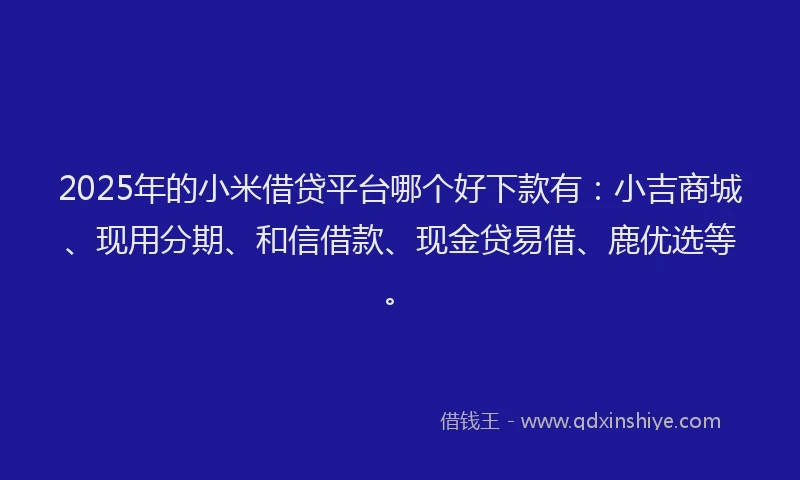 2025年的小米借贷平台哪个好下款有:小吉商城、现用分期、和信借款、现金贷易借、鹿优选等。