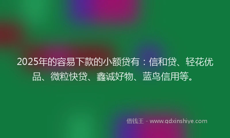 2025年的容易下款的小额贷有：信和贷、轻花优品、微粒快贷、鑫诚好物、蓝鸟信用等。
