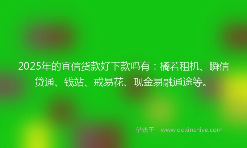 2025年的宜信货款好下款吗有：橘若租机、瞬信贷通、钱站、戒易花、现金易融通途等。