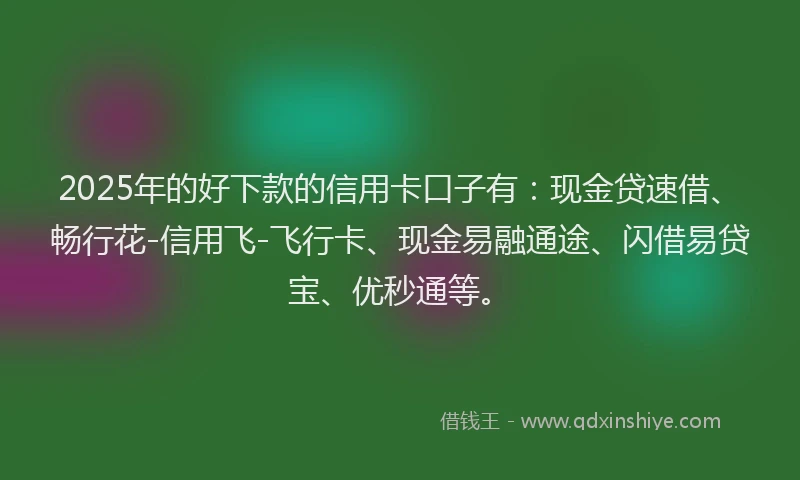 2025年的好下款的信用卡口子有：现金贷速借、畅行花-信用飞-飞行卡、现金易融通途、闪借易贷宝、优秒通等。