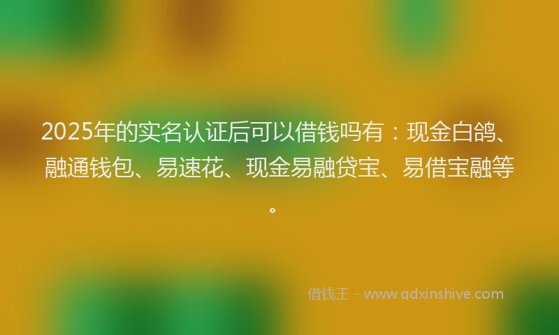 2025年的实名认证后可以借钱吗有：现金白鸽、融通钱包、易速花、现金易融贷宝、易借宝融等。