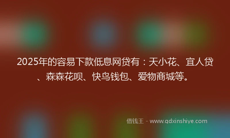2025年的容易下款低息网贷有：天小花、宜人贷、森森花呗、快鸟钱包、爱物商城等。