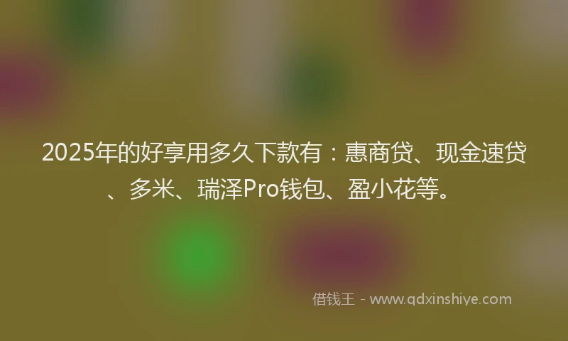 2025年的好享用多久下款有：惠商贷、现金速贷、多米、瑞泽Pro钱包、盈小花等。