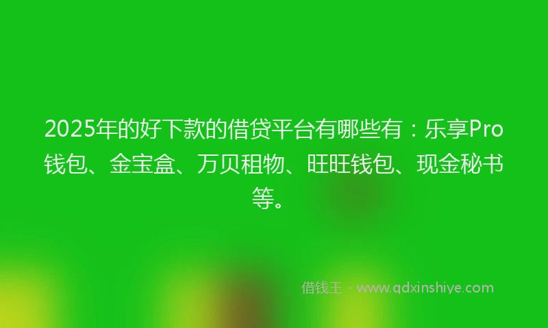 2025年的好下款的借贷平台有哪些有：乐享Pro钱包、金宝盒、万贝租物、旺旺钱包、现金秘书等。