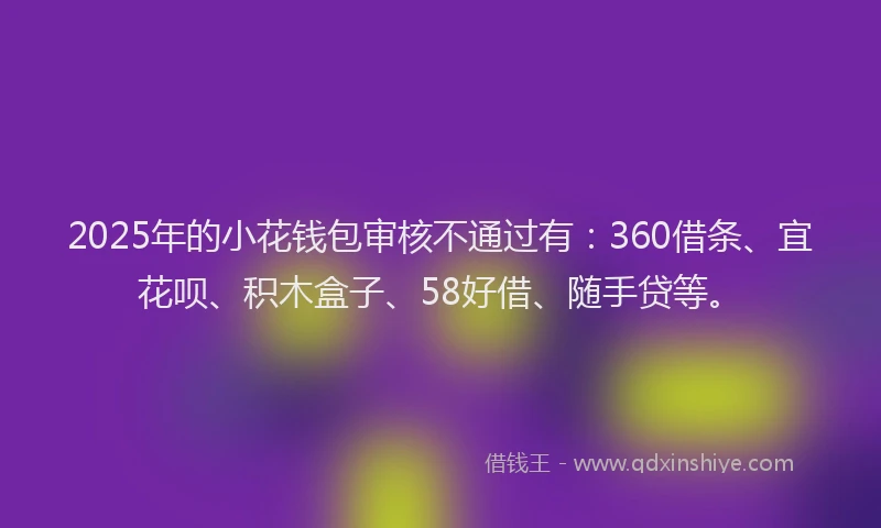 2025年的小花钱包审核不通过有：360借条、宜花呗、积木盒子、58好借、随手贷等。