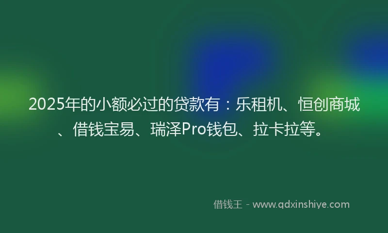 2025年的小额必过的贷款有：乐租机、恒创商城、借钱宝易、瑞泽Pro钱包、拉卡拉等。