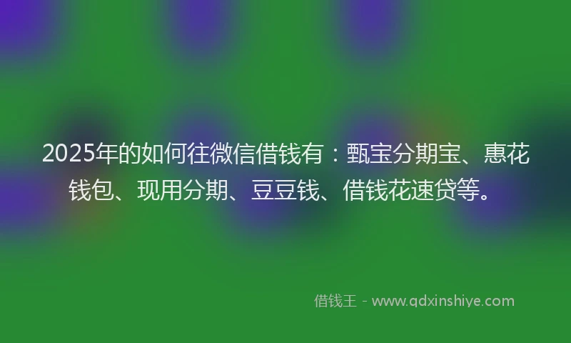 2025年的如何往微信借钱有：甄宝分期宝、惠花钱包、现用分期、豆豆钱、借钱花速贷等。