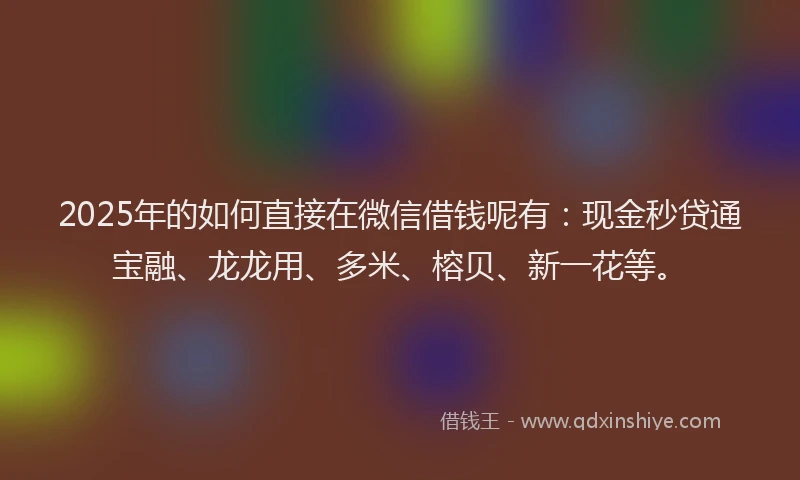 2025年的如何直接在微信借钱呢有：现金秒贷通宝融、龙龙用、多米、榕贝、新一花等。