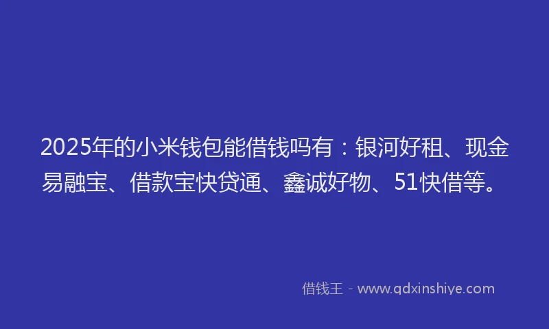 2025年的小米钱包能借钱吗有：银河好租、现金易融宝、借款宝快贷通、鑫诚好物、51快借等。