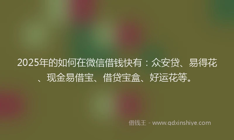 2025年的如何在微信借钱快有：众安贷、易得花、现金易借宝、借贷宝盒、好运花等。