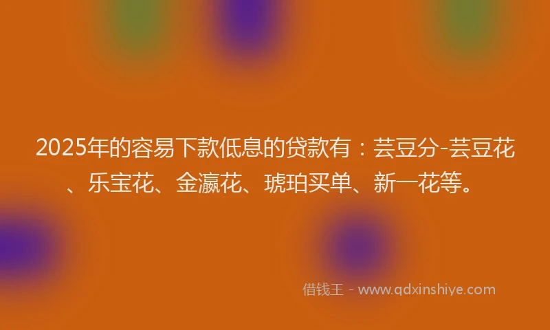 2025年的容易下款低息的贷款有：芸豆分-芸豆花、乐宝花、金瀛花、琥珀买单、新一花等。