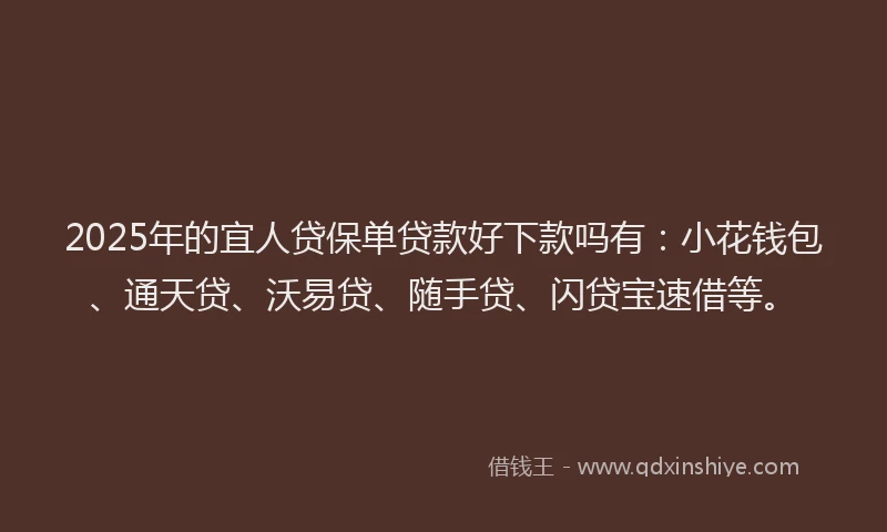 2025年的宜人贷保单贷款好下款吗有：小花钱包、通天贷、沃易贷、随手贷、闪贷宝速借等。