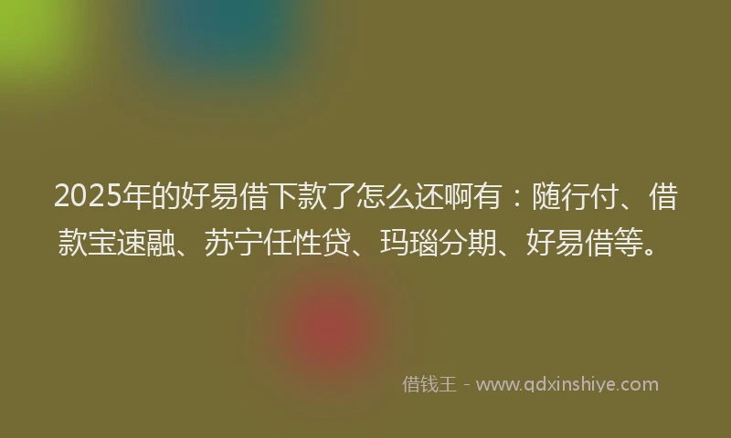 2025年的好易借下款了怎么还啊有：随行付、借款宝速融、苏宁任性贷、玛瑙分期、好易借等。