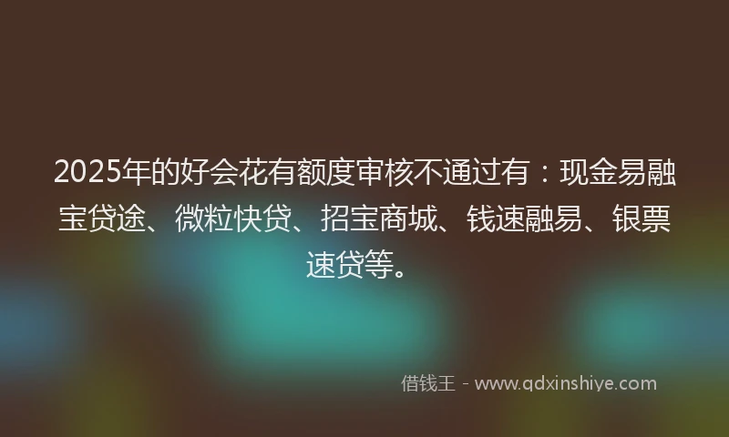 2025年的好会花有额度审核不通过有：现金易融宝贷途、微粒快贷、招宝商城、钱速融易、银票速贷等。