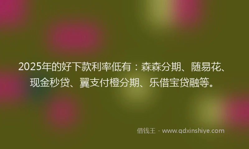 2025年的好下款利率低有：森森分期、随易花、现金秒贷、翼支付橙分期、乐借宝贷融等。