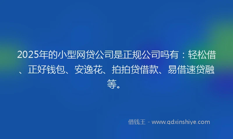 2025年的小型网贷公司是正规公司吗有：轻松借、正好钱包、安逸花、拍拍贷借款、易借速贷融等。