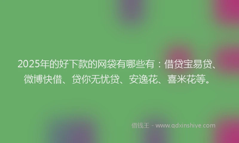 2025年的好下款的网袋有哪些有：借贷宝易贷、微博快借、贷你无忧贷、安逸花、喜米花等。