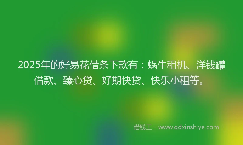 2025年的好易花借条下款有：蜗牛租机、洋钱罐借款、臻心贷、好期快贷、快乐小租等。