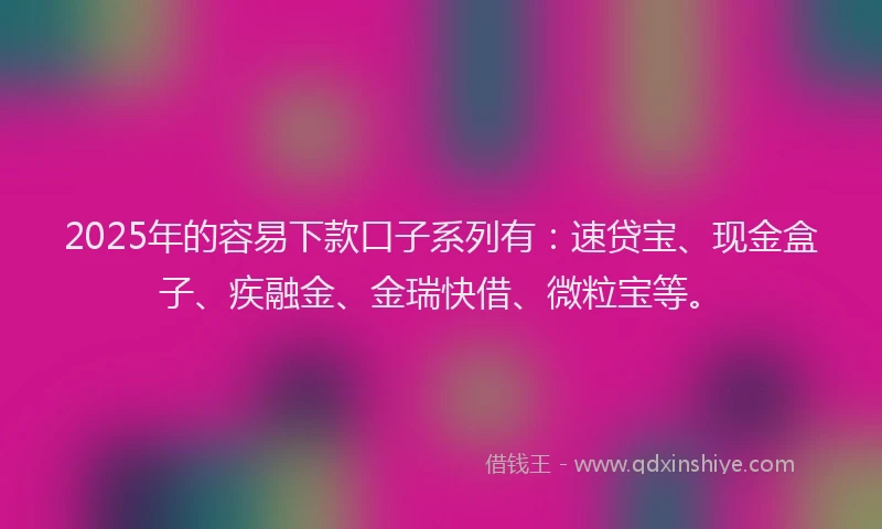 2025年的容易下款口子系列有：速贷宝、现金盒子、疾融金、金瑞快借、微粒宝等。