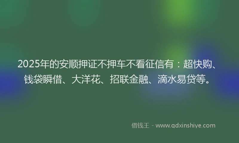2025年的安顺押证不押车不看征信有：超快购、钱袋瞬借、大洋花、招联金融、滴水易贷等。