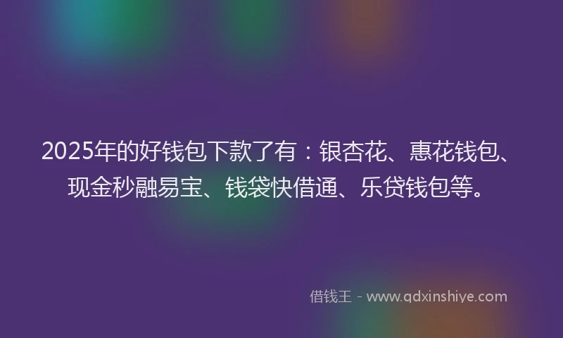 2025年的好钱包下款了有：银杏花、惠花钱包、现金秒融易宝、钱袋快借通、乐贷钱包等。