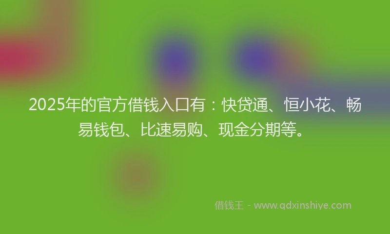 2025年的官方借钱入口有：快贷通、恒小花、畅易钱包、比速易购、现金分期等。