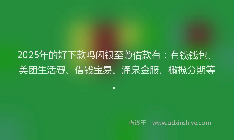 2025年的好下款吗闪银至尊借款有：有钱钱包、美团生活费、借钱宝易、涌泉金服、橄榄分期等。