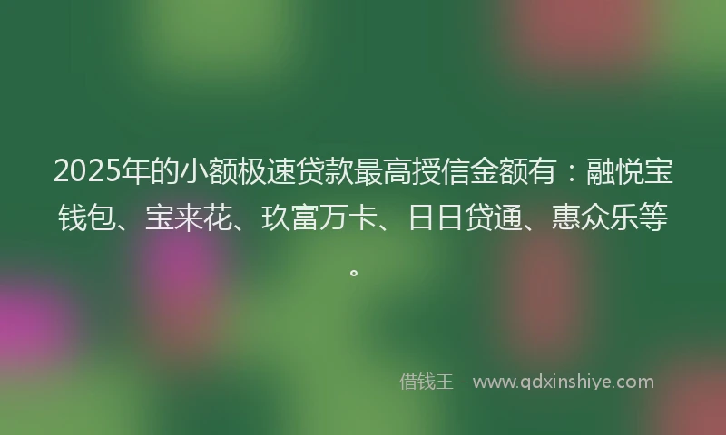 2025年的小额极速贷款最高授信金额有：融悦宝钱包、宝来花、玖富万卡、日日贷通、惠众乐等。