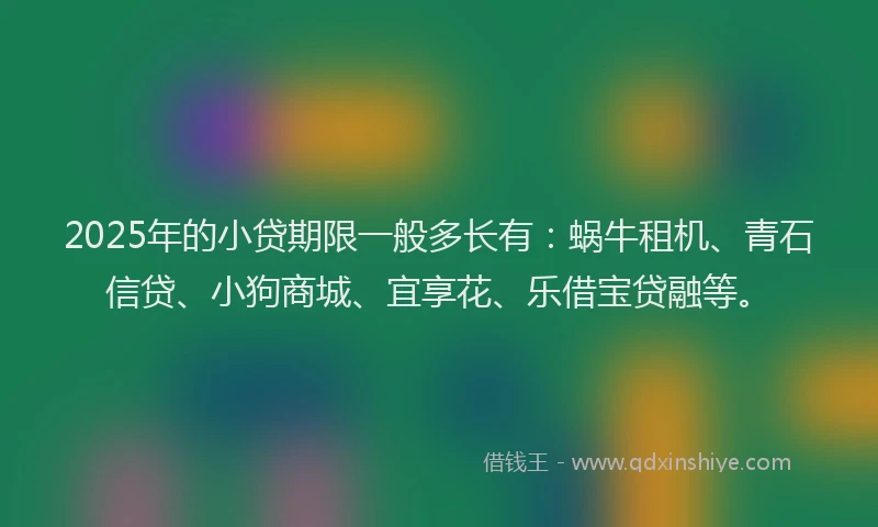 2025年的小贷期限一般多长有：蜗牛租机、青石信贷、小狗商城、宜享花、乐借宝贷融等。