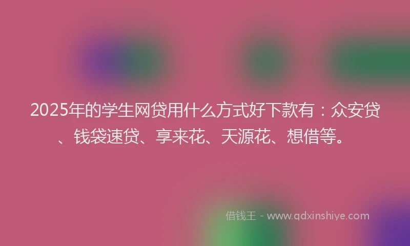 2025年的学生网贷用什么方式好下款有：众安贷、钱袋速贷、享来花、天源花、想借等。