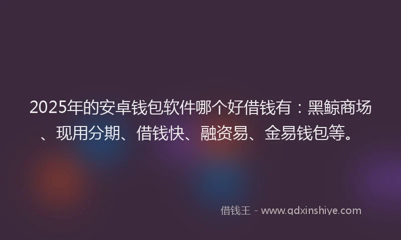 2025年的安卓钱包软件哪个好借钱有：黑鲸商场、现用分期、借钱快、融资易、金易钱包等。