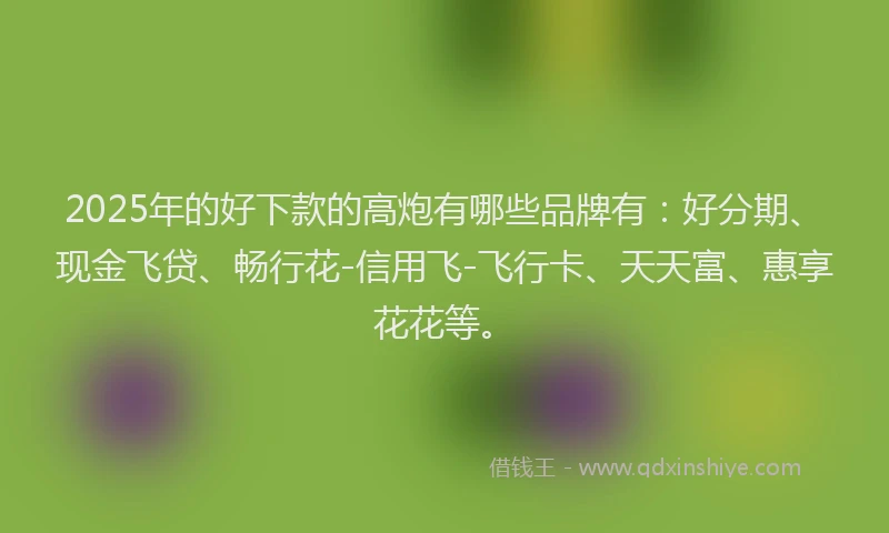 2025年的好下款的高炮有哪些品牌有：好分期、现金飞贷、畅行花-信用飞-飞行卡、天天富、惠享花花等。
