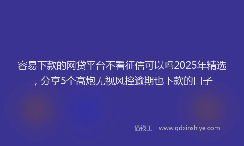容易下款的网贷平台不看征信可以吗2025年精选，分享5个高炮无视风控逾期也下款的口子