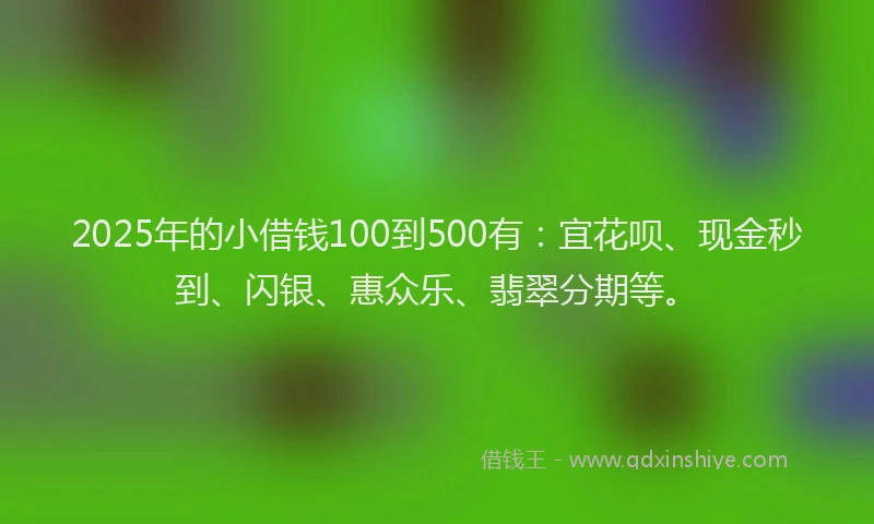 2025年的小借钱100到500有：宜花呗、现金秒到、闪银、惠众乐、翡翠分期等。