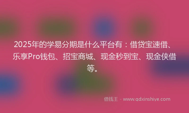 2025年的学易分期是什么平台有：借贷宝速借、乐享Pro钱包、招宝商城、现金秒到宝、现金侠借等。