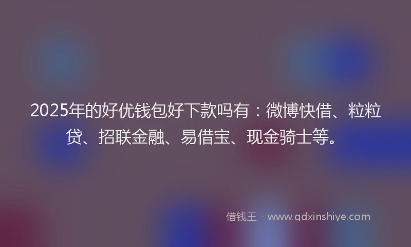2025年的好优钱包好下款吗有：微博快借、粒粒贷、招联金融、易借宝、现金骑士等。