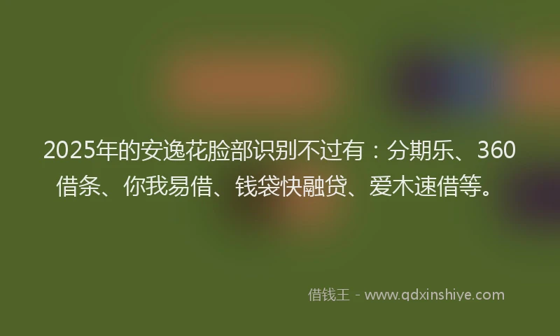 2025年的安逸花脸部识别不过有:分期乐、360借条、你我易借、钱袋快融贷、爱木速借等。